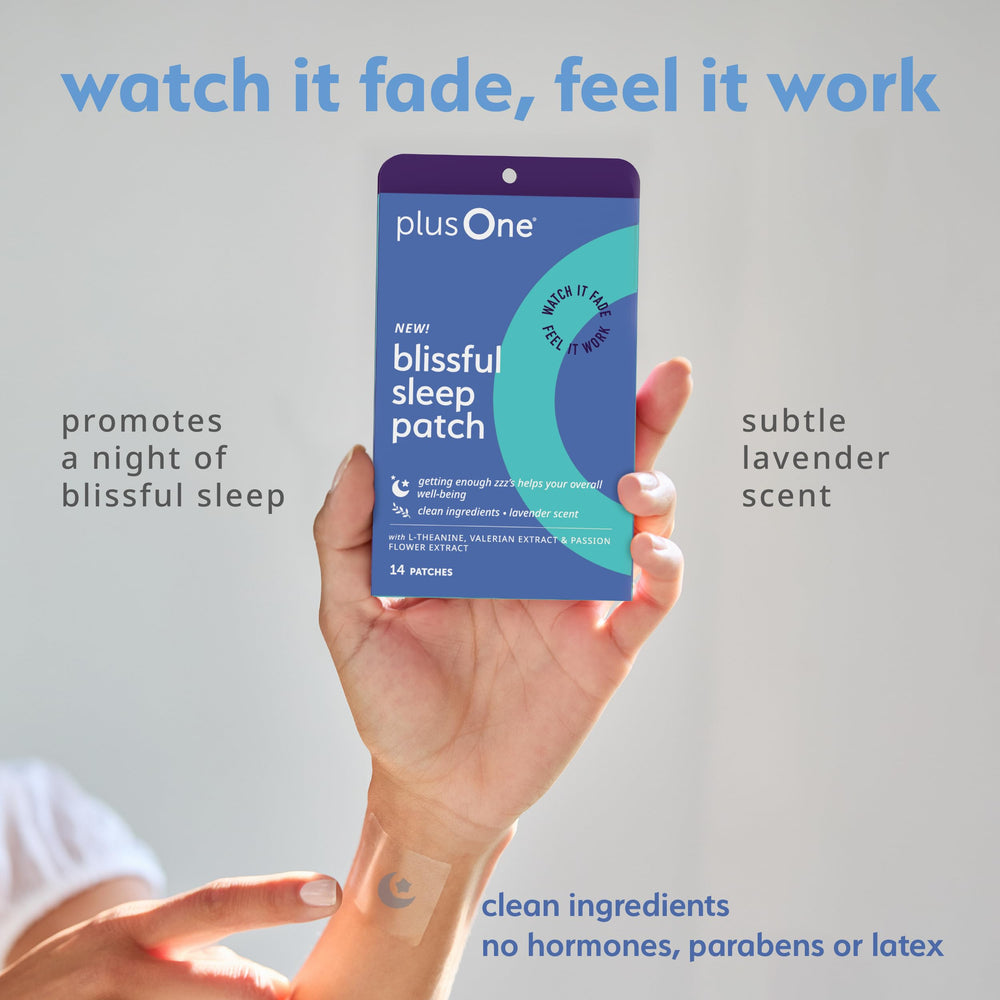 plusOne Blissful Sleep Patches close-up showing long-lasting 12-hour wear for rest