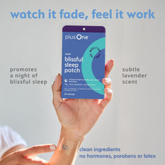 plusOne Blissful Sleep Patches close-up showing long-lasting 12-hour wear for rest