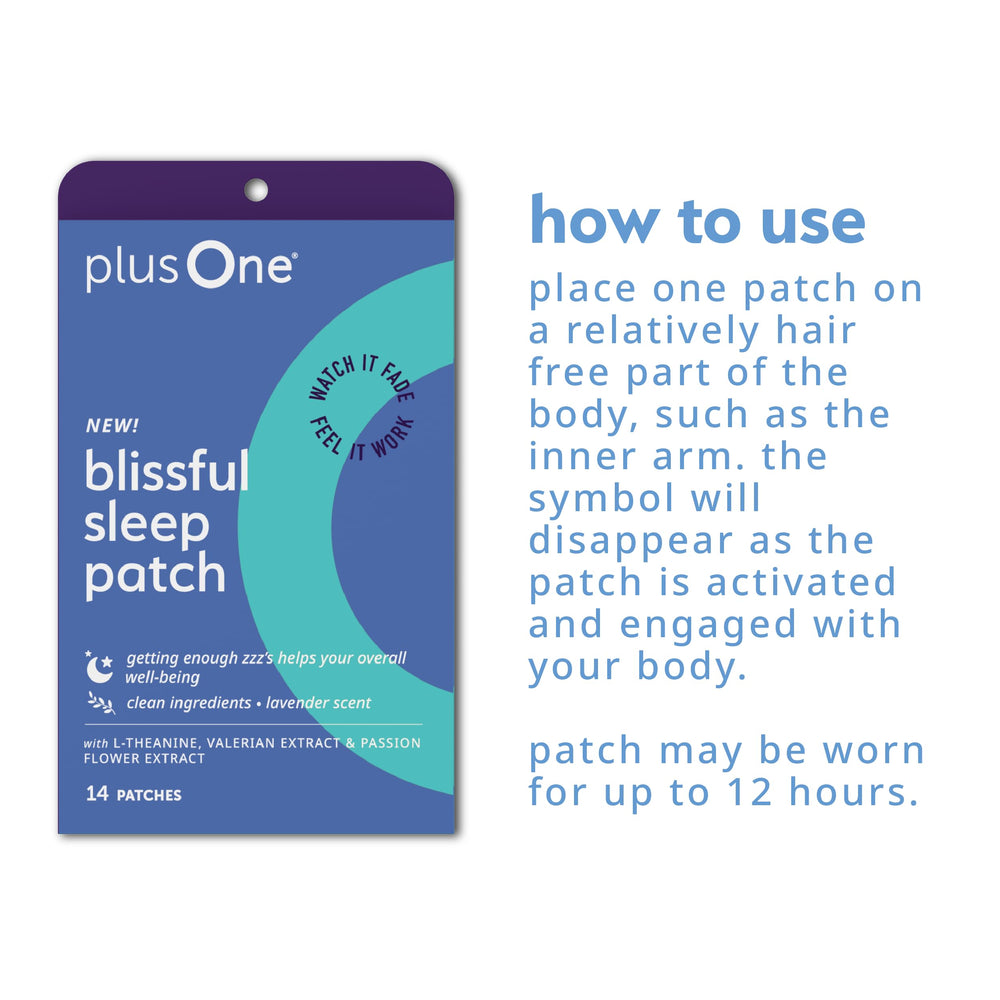 plusOne Blissful Sleep Patches on forearm with soft lighting for bedtime routine