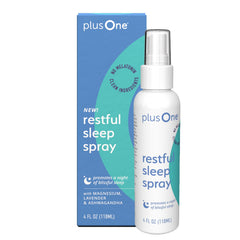 PlusOne Blissful Sleep Spray bottle with calming magnesium blend for nighttime relaxation.