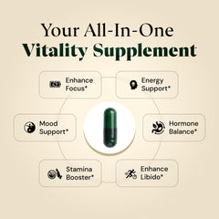 Plus+Ultra Ashwagandha capsule highlighting adaptogenic balance for focus and stamina