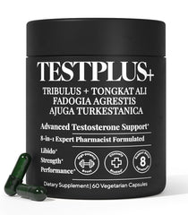 Plus+Ultra TestPlus bottle front indicating energy and stamina support for men
