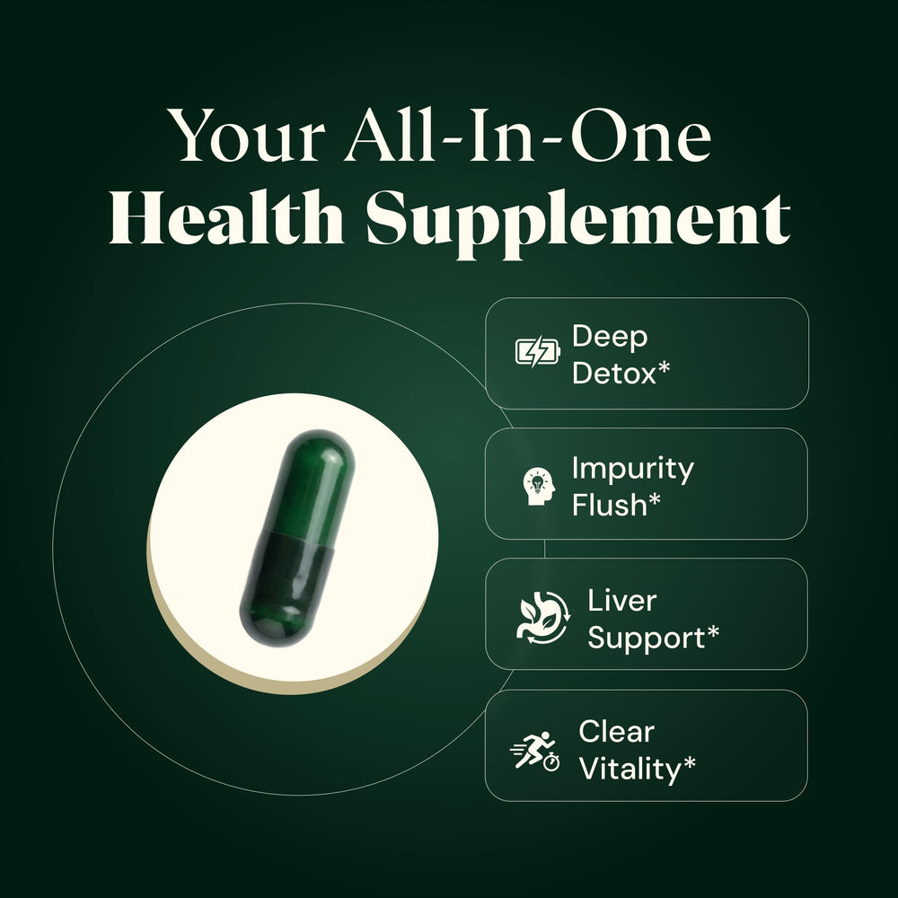 Plus+Ultra zeolite detox capsules closeup showing binder detox action.