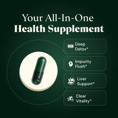 Plus+Ultra zeolite detox capsules closeup showing binder detox action.