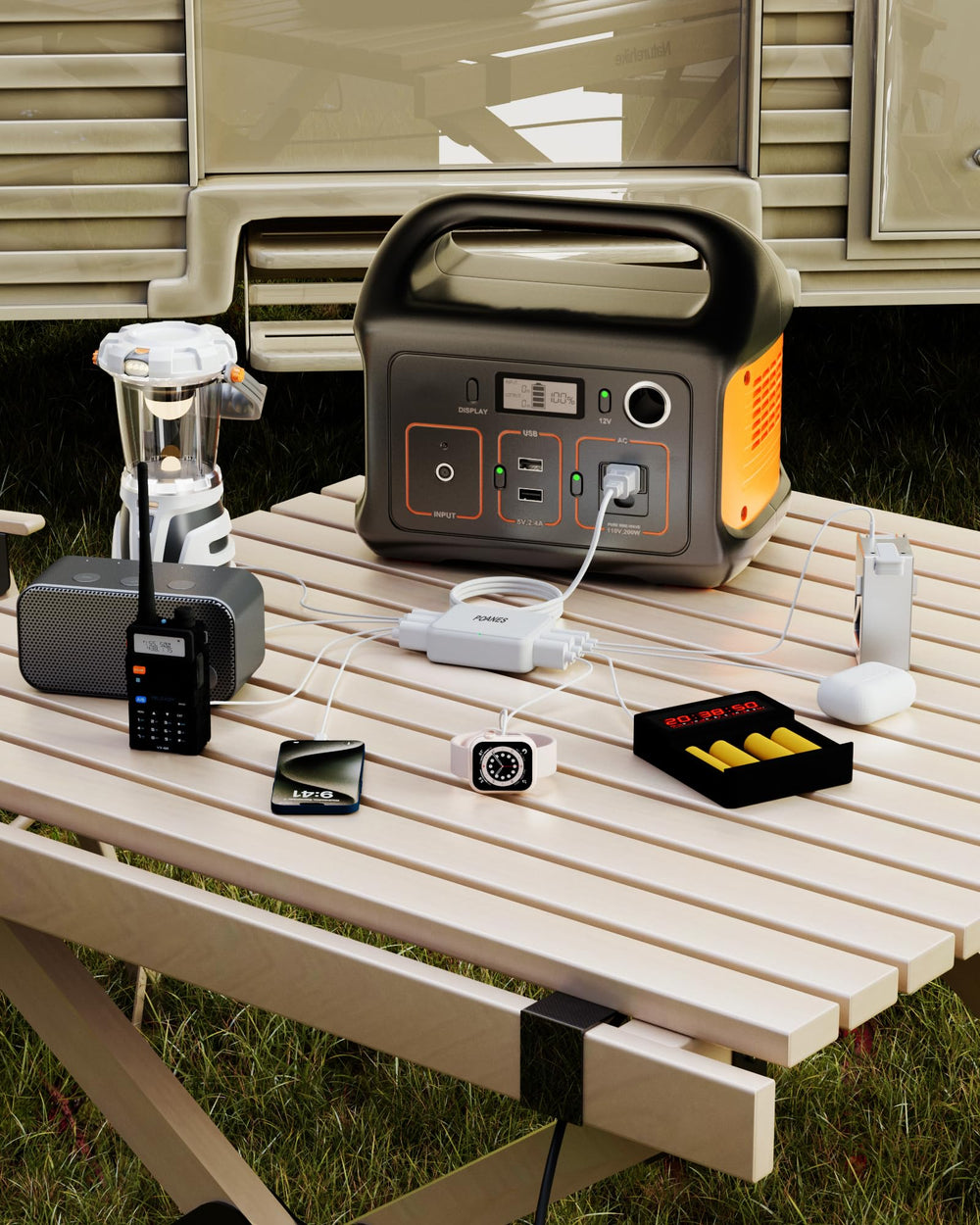 POANES 8-Port USB Charger with cables connected demonstrates multi-device charging capability.