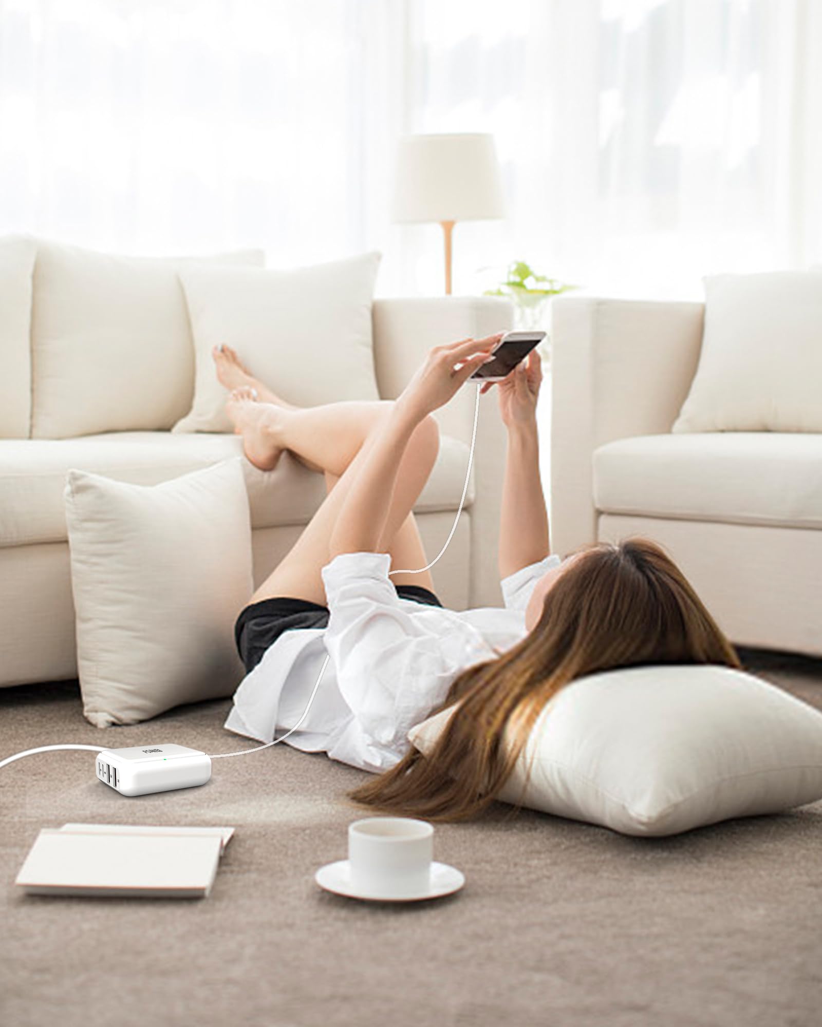 POANES 8-Port USB Charger in-use with hands shows convenient travel power hub.