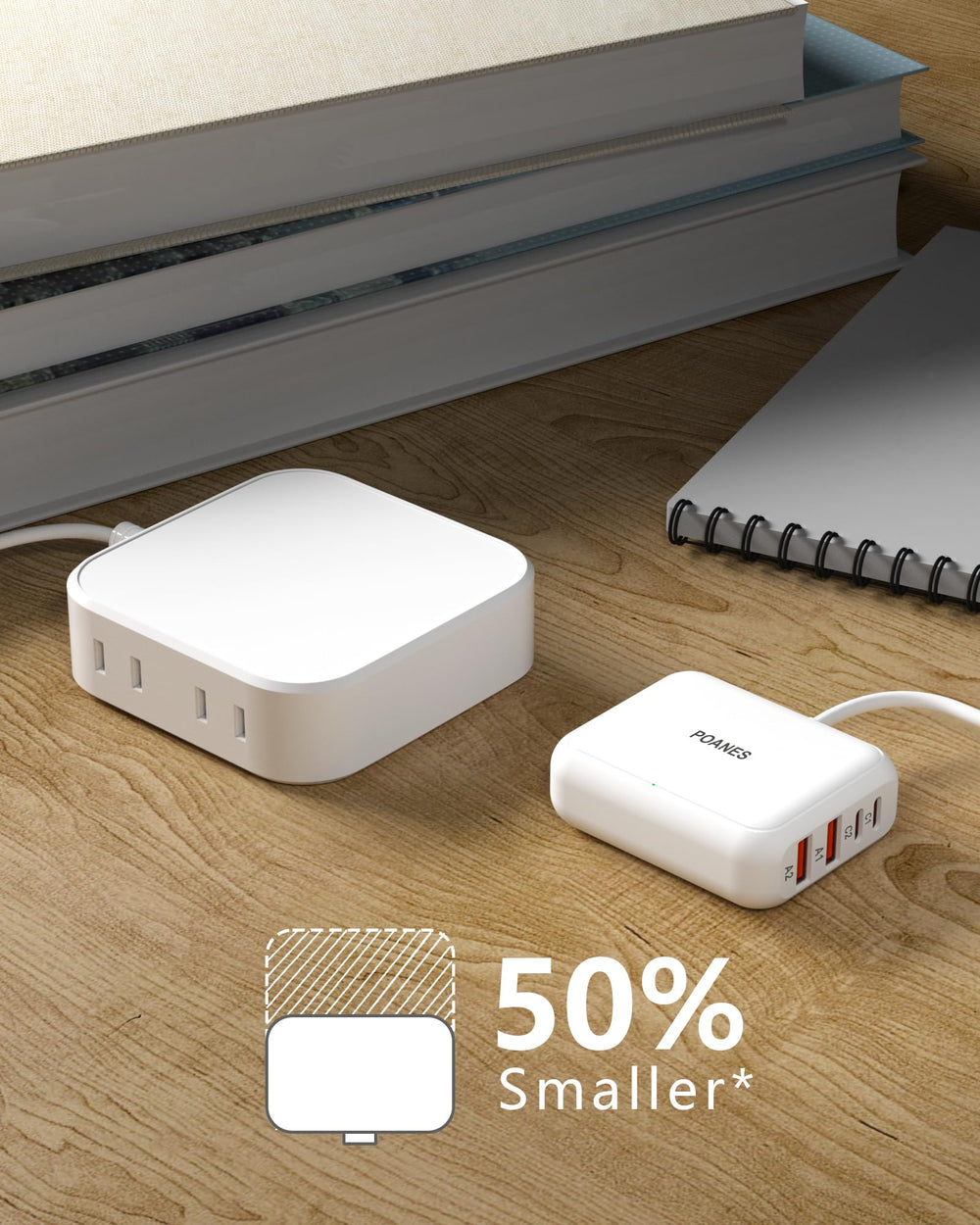 POANES 8-Port USB Charger packaging-shot highlights ready-to-use travel kit.