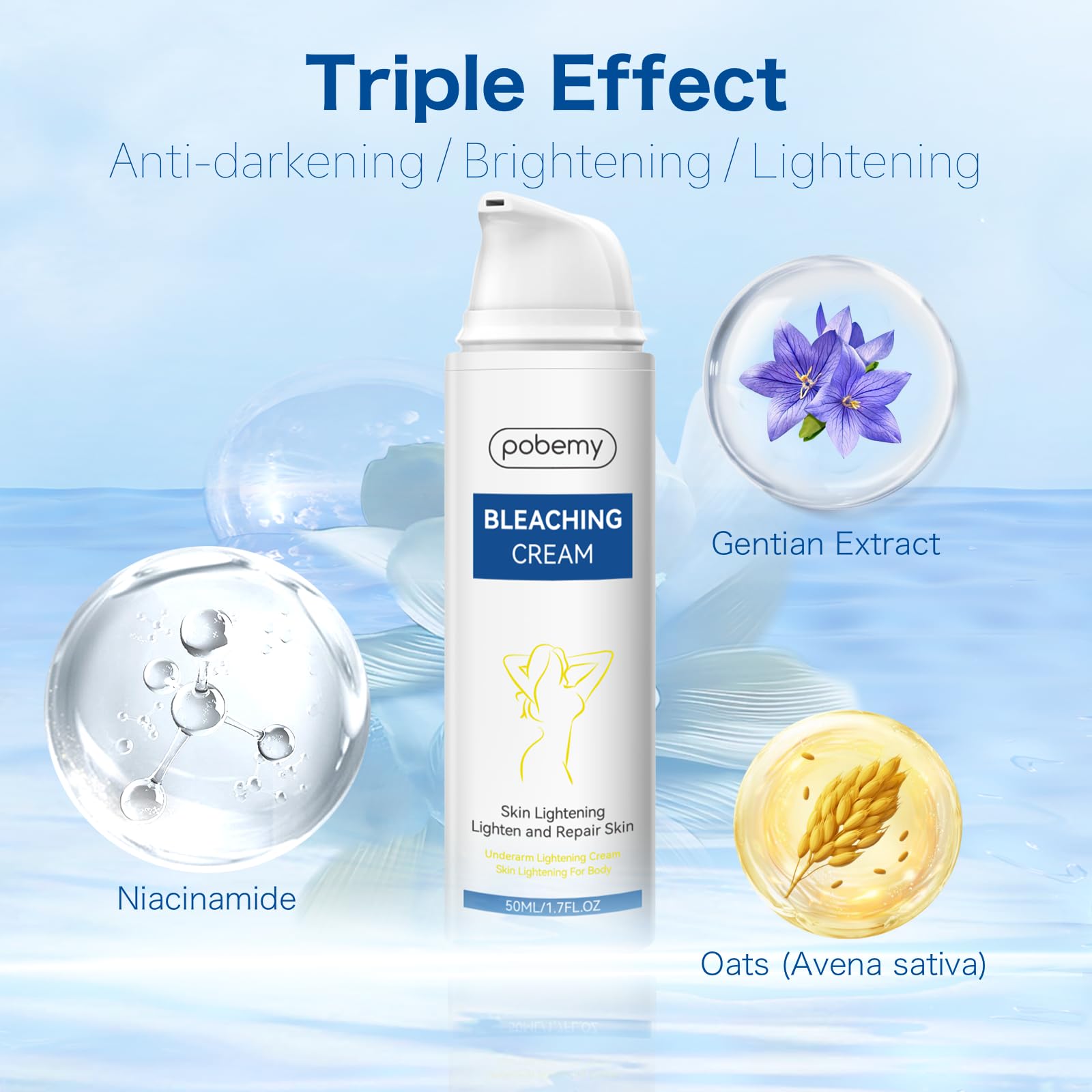 POBEMY Skin Bleaching Cream dispenser showing precise application for targeted brightening