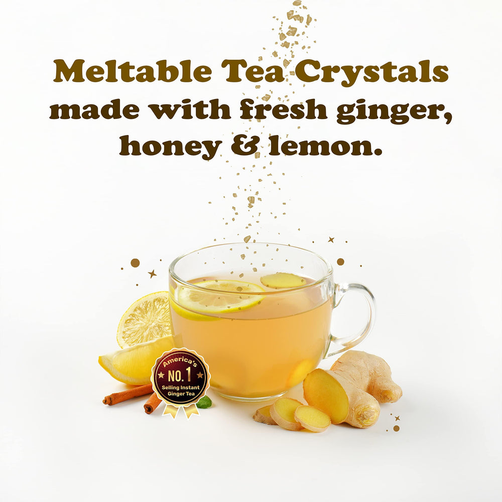 Pocas Honey Ginger Tea prepared cup with steam and lemon slice