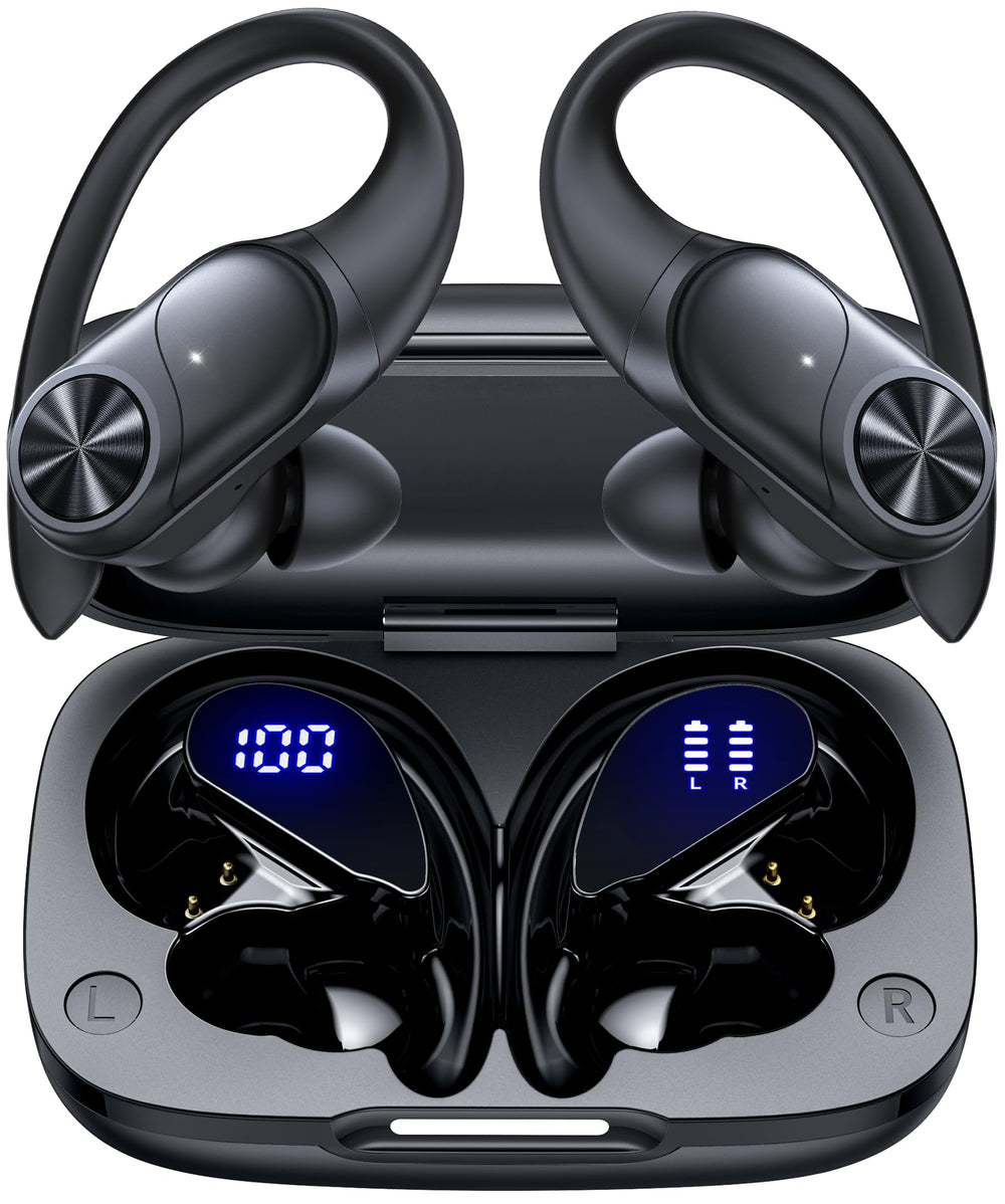 PocBuds black over-ear design close-up for everyday listening comfort