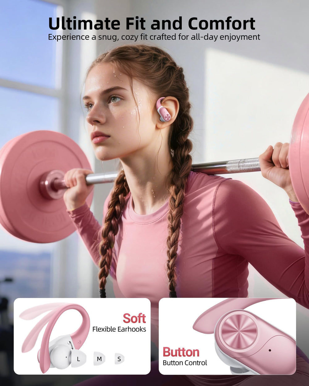 PocBuds Rose Gold Bluetooth 5.3 for fast, stable connections