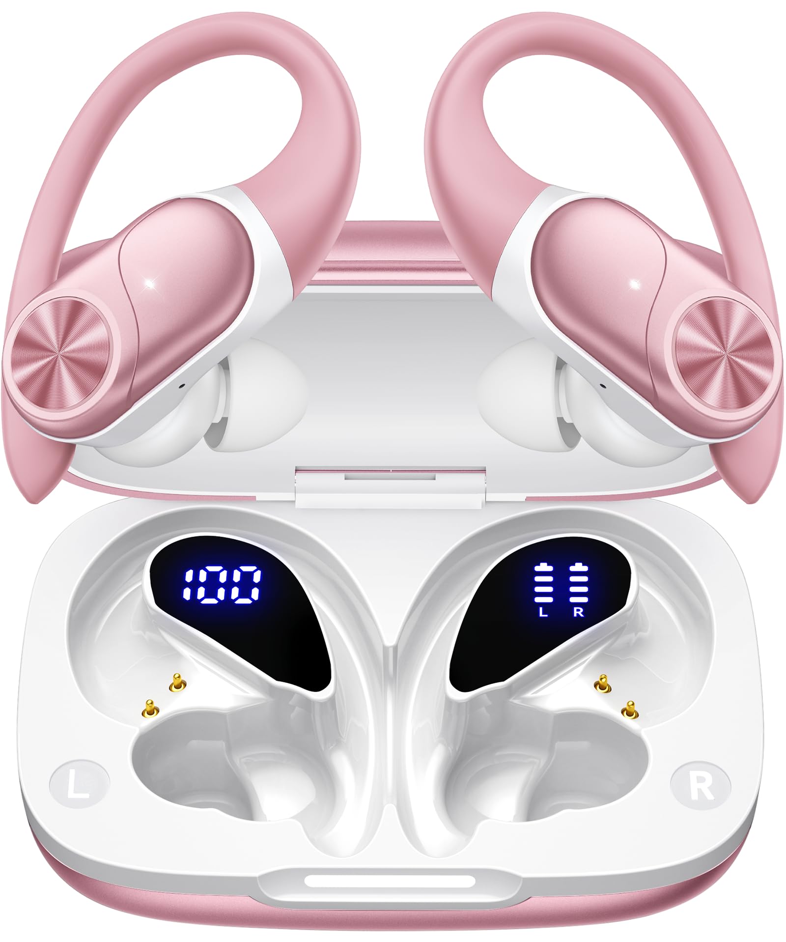 PocBuds Rose Gold earbuds angled view highlighting design and comfort