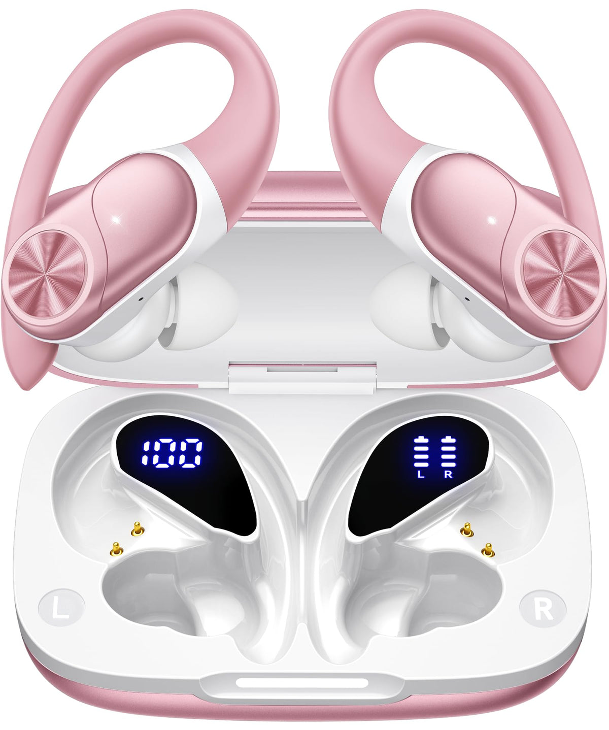 PocBuds Rose Gold earbuds angled view highlighting design and comfort