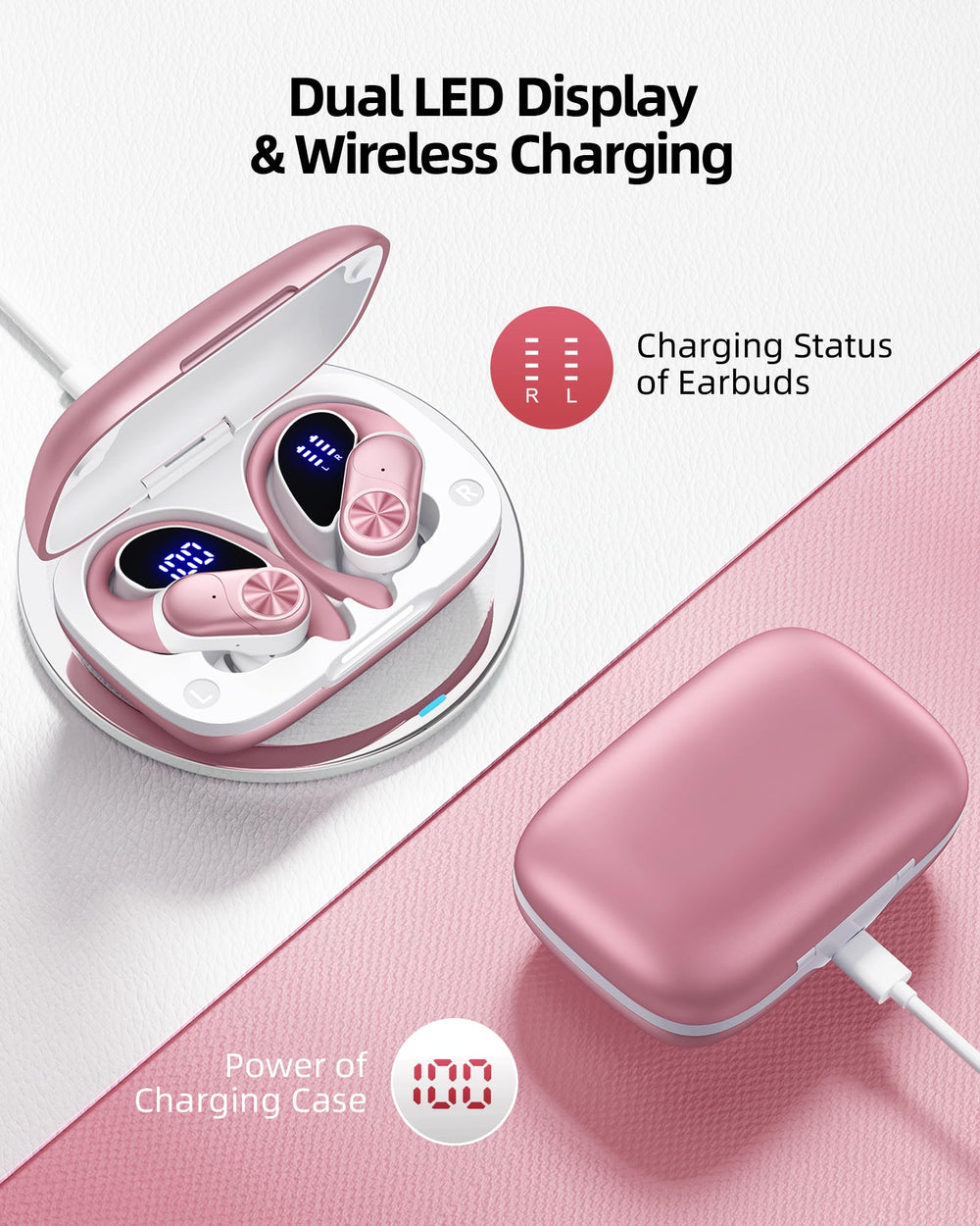 PocBuds Rose Gold sport ear hooks for secure workout fit
