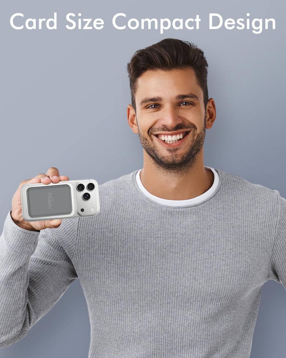 Podoru compact pocket-sized charger fits easily in a pocket.