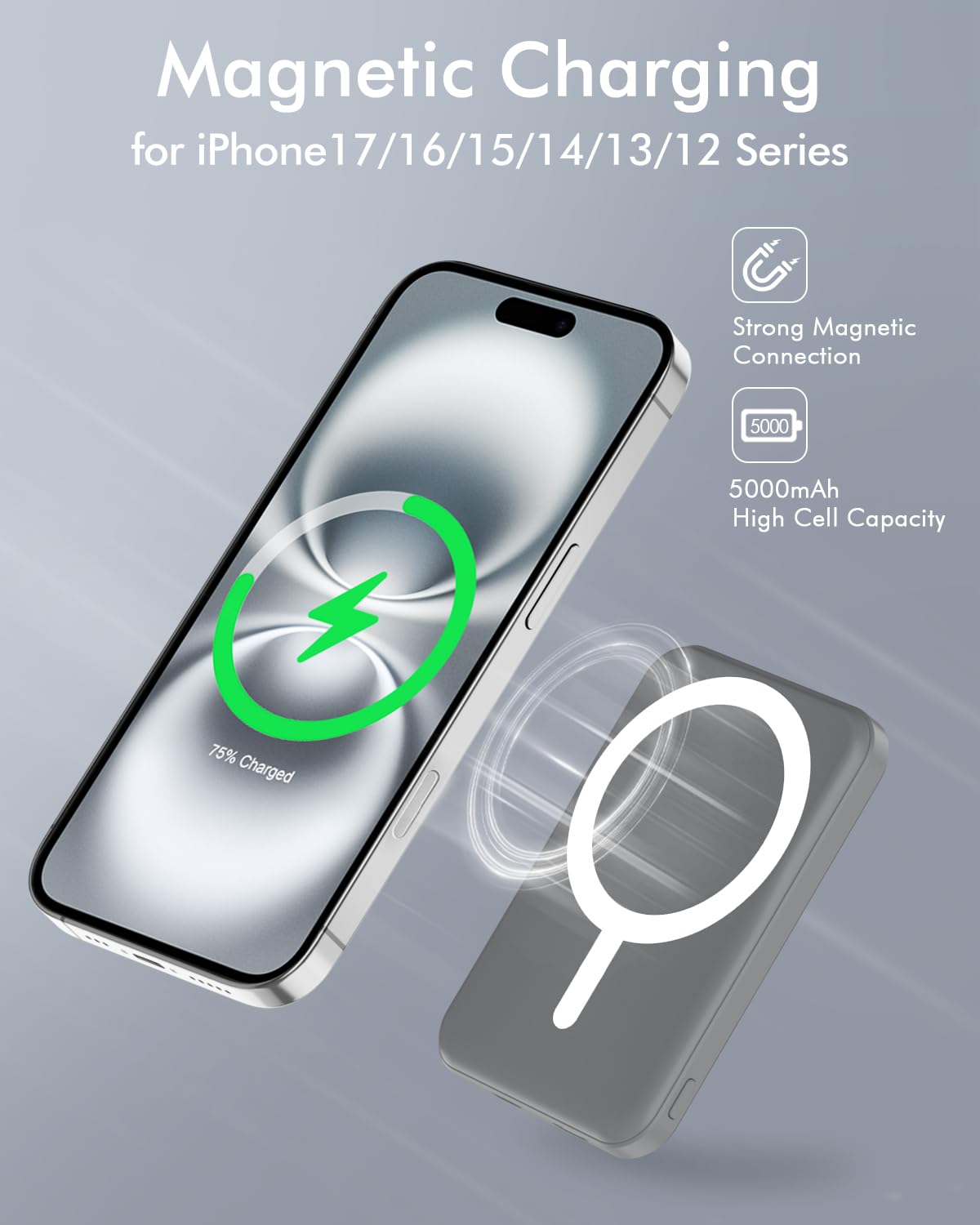 Podoru strong magnetic adsorption keeps iPhone securely attached during charging.