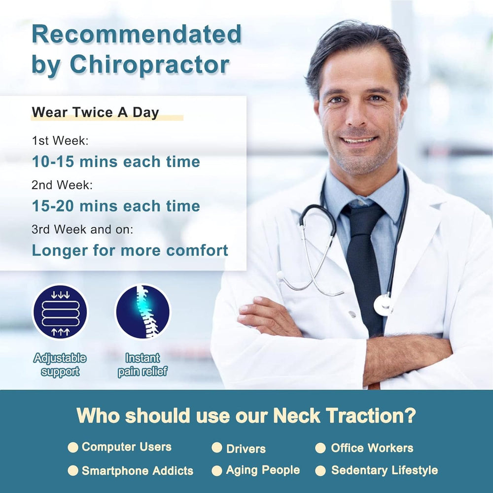 Pogcay traction device inflation system enables controlled neck traction at home.