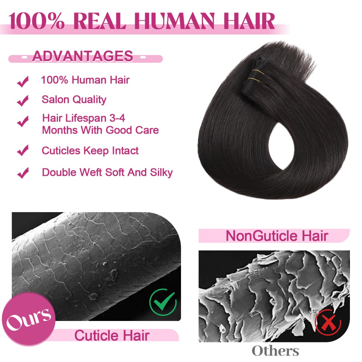 Seamless straight clip-ins blend naturally with your hair.