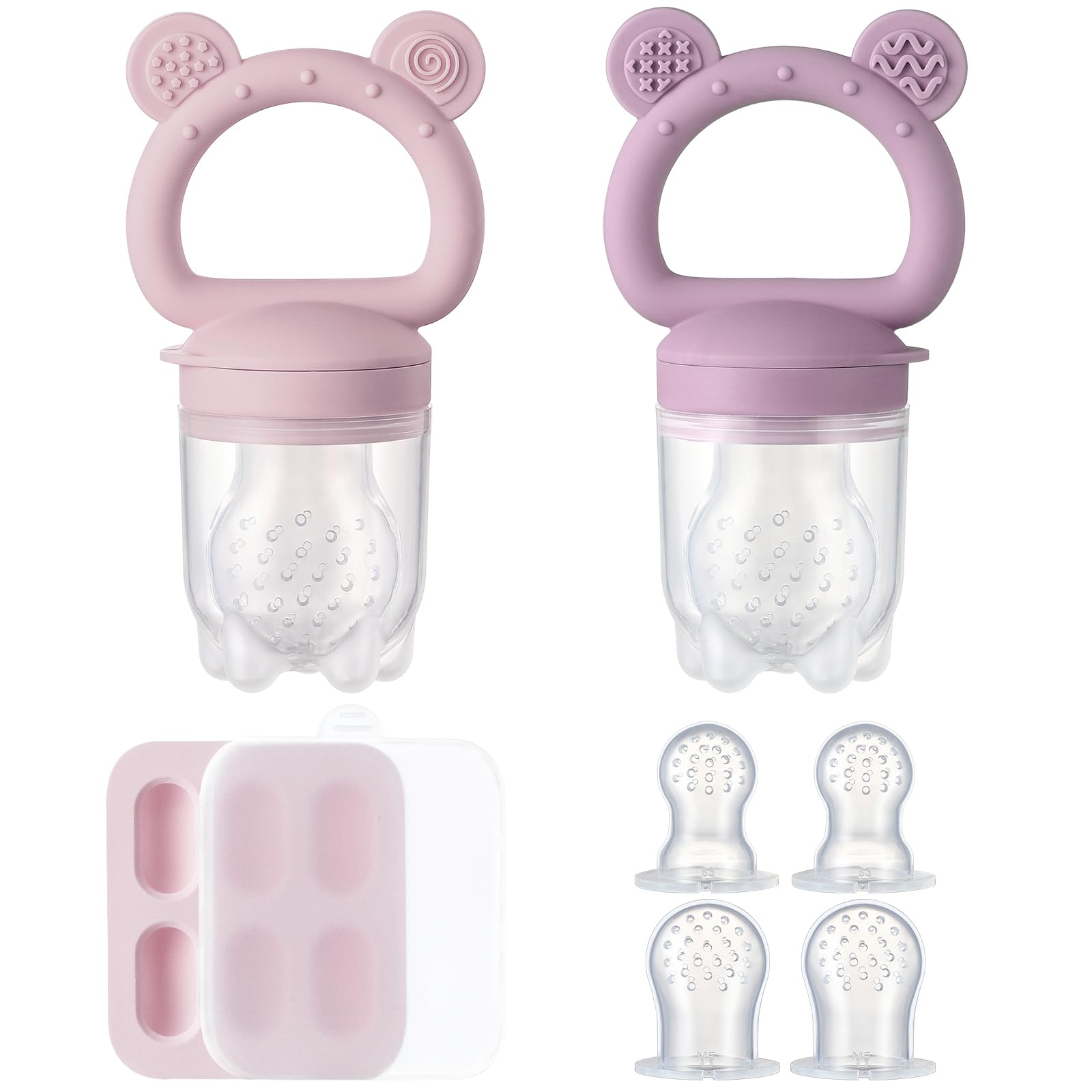 POIKSHARK baby fruit feeder in purple, two-pack for safe self-feeding