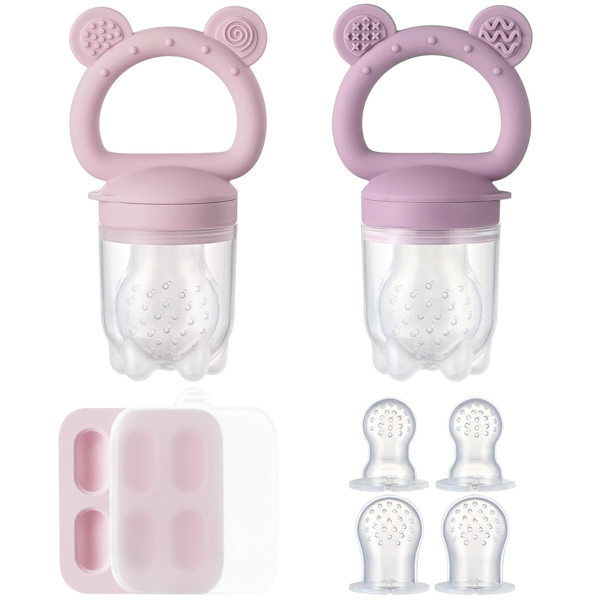 POIKSHARK baby fruit feeder in purple, two-pack for safe self-feeding