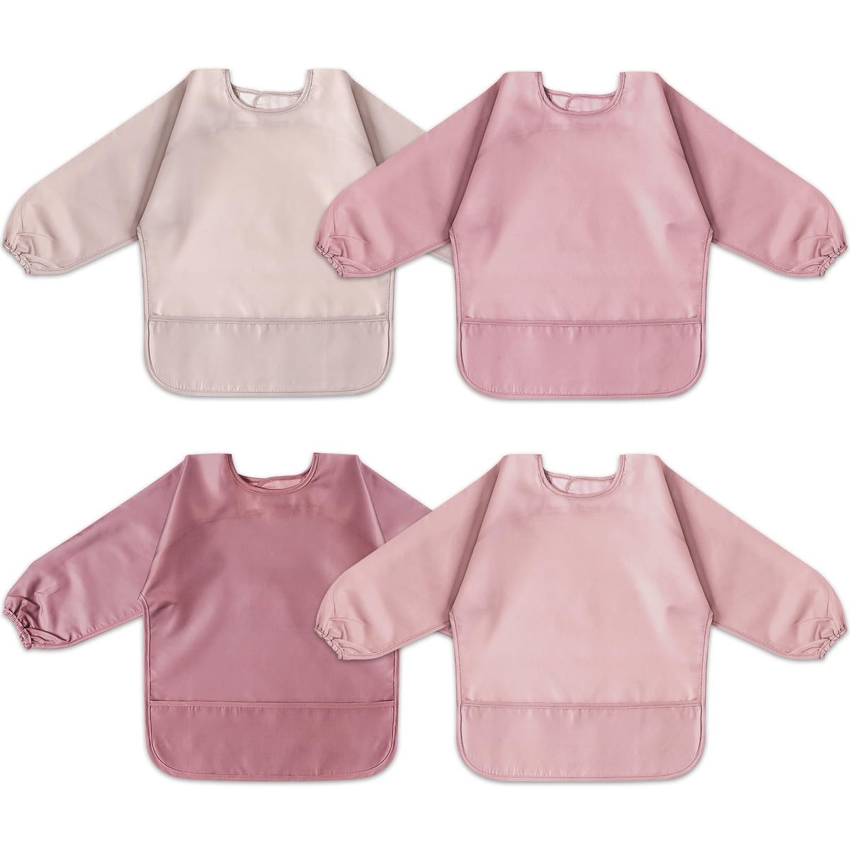 POIKSHARK long sleeve pink bib pack with spill pocket keeps mess contained.