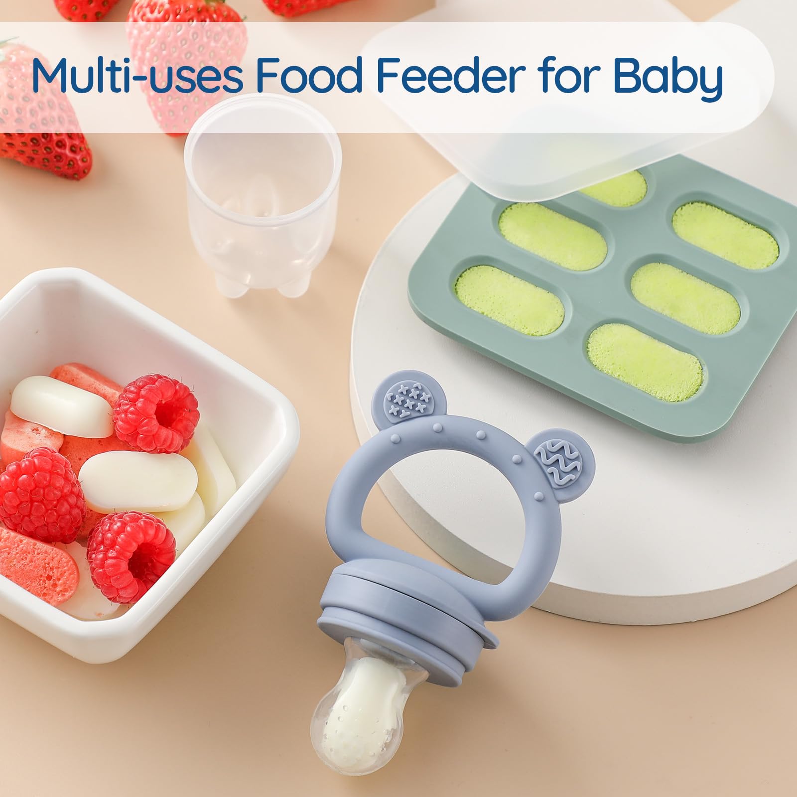 POIKSHARK silicone feeder teether handles for multi-use soothing and feeding