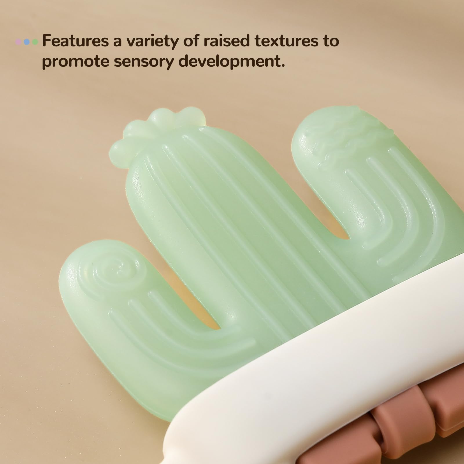 POIKSHARK textured ends teether massages gums during teething.
