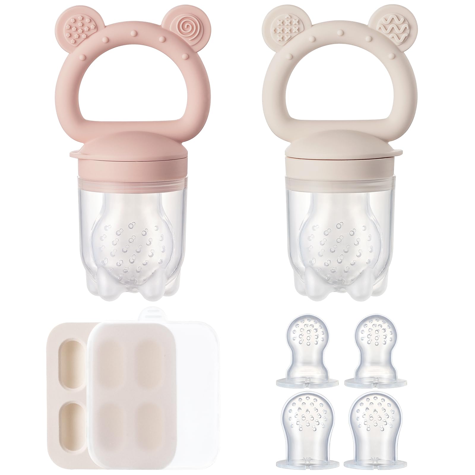 POIKSHARK two-pack pink fruit feeder for safe self-feeding with soft silicone holes