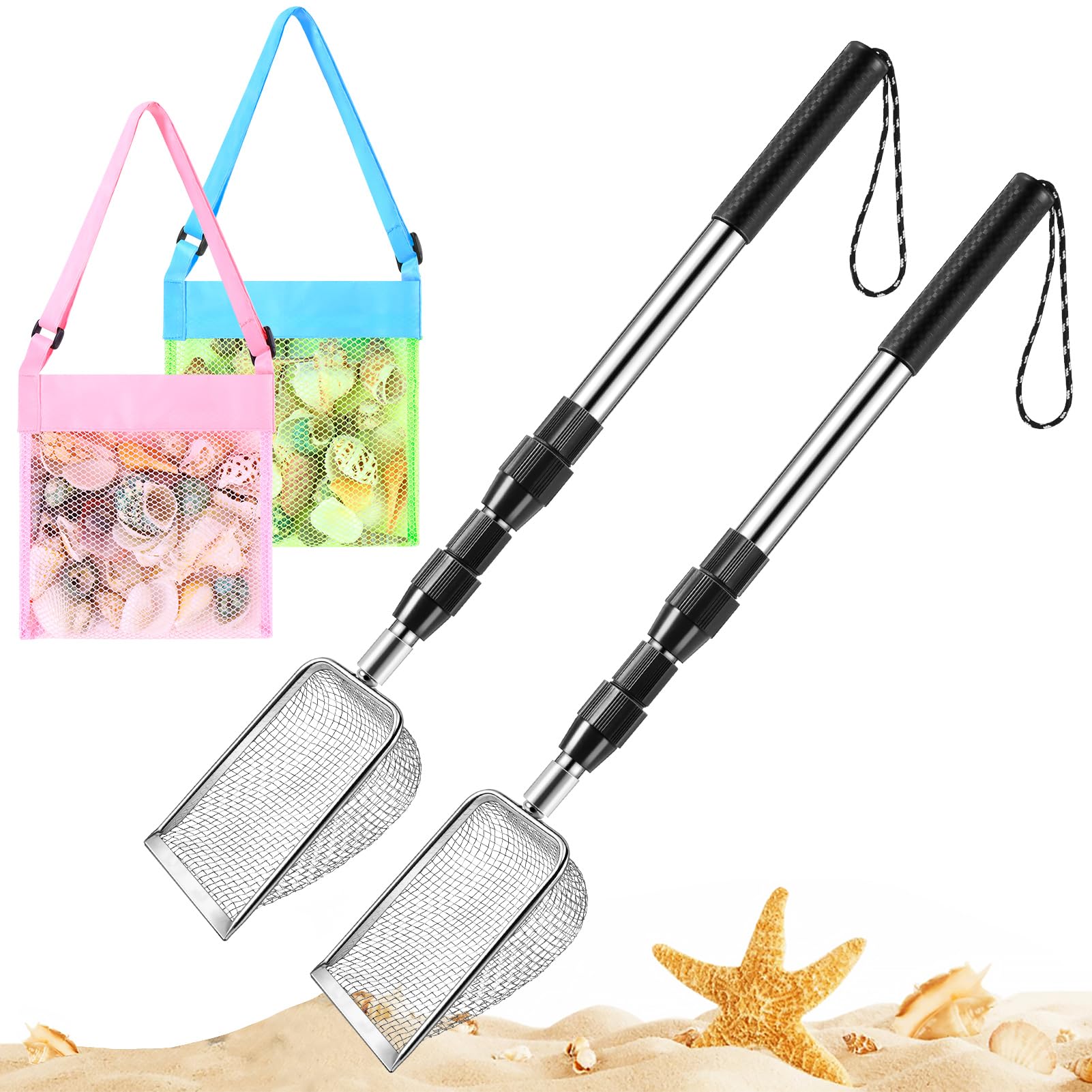 POILKMNI shark tooth sifter two-piece with extendable handle for easy treasure hunting