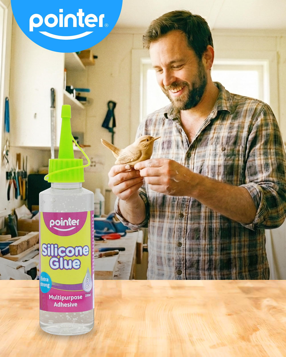 Pointer silicone glue creates neat bonds on surfaces without visible adhesive