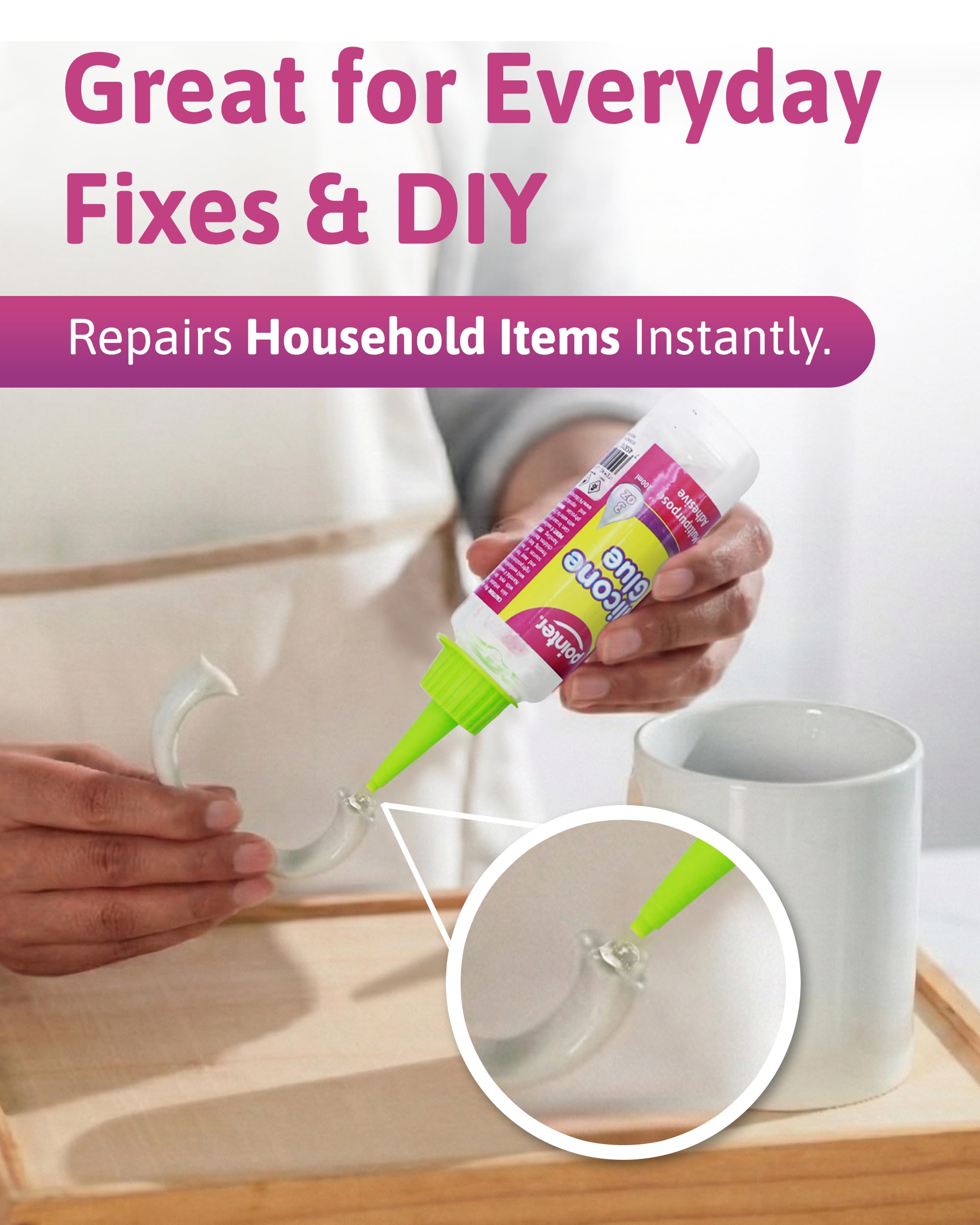 Pointer silicone glue provides a waterproof seal for household repairs