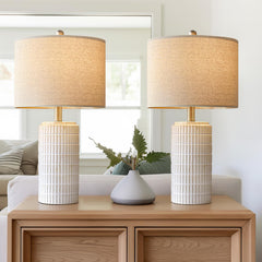 PoKat 23-inch ceramic lamps in beige and white for refined living room glow