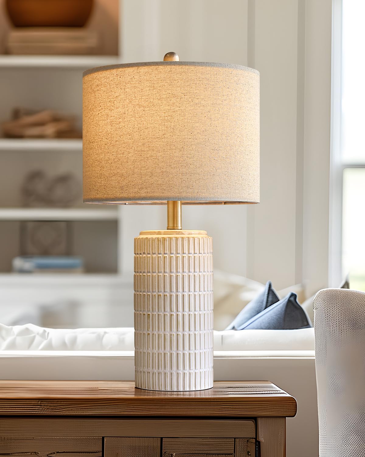 PoKat 23'' bedside lamp base view with ceramic finish, ideal for nightstands.