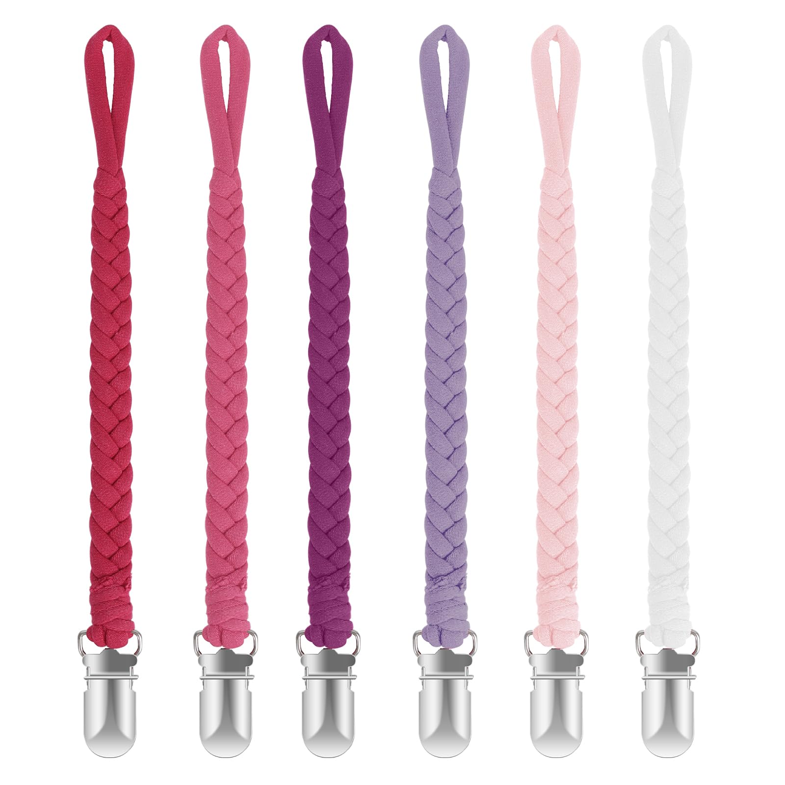 Pokipaw pacifier clip pastel pink braid keeps pacifier within easy reach.