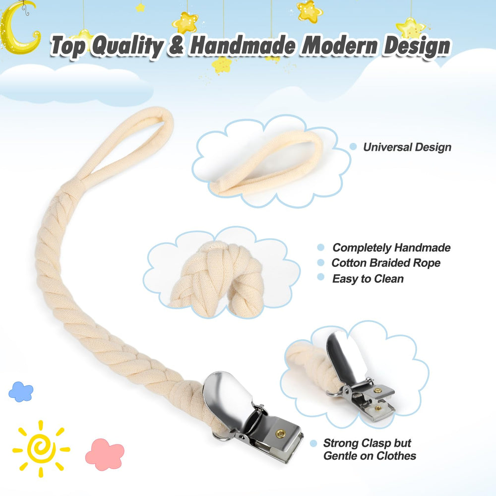 Pokipaw pacifier clip with stainless steel clip for secure attachment.