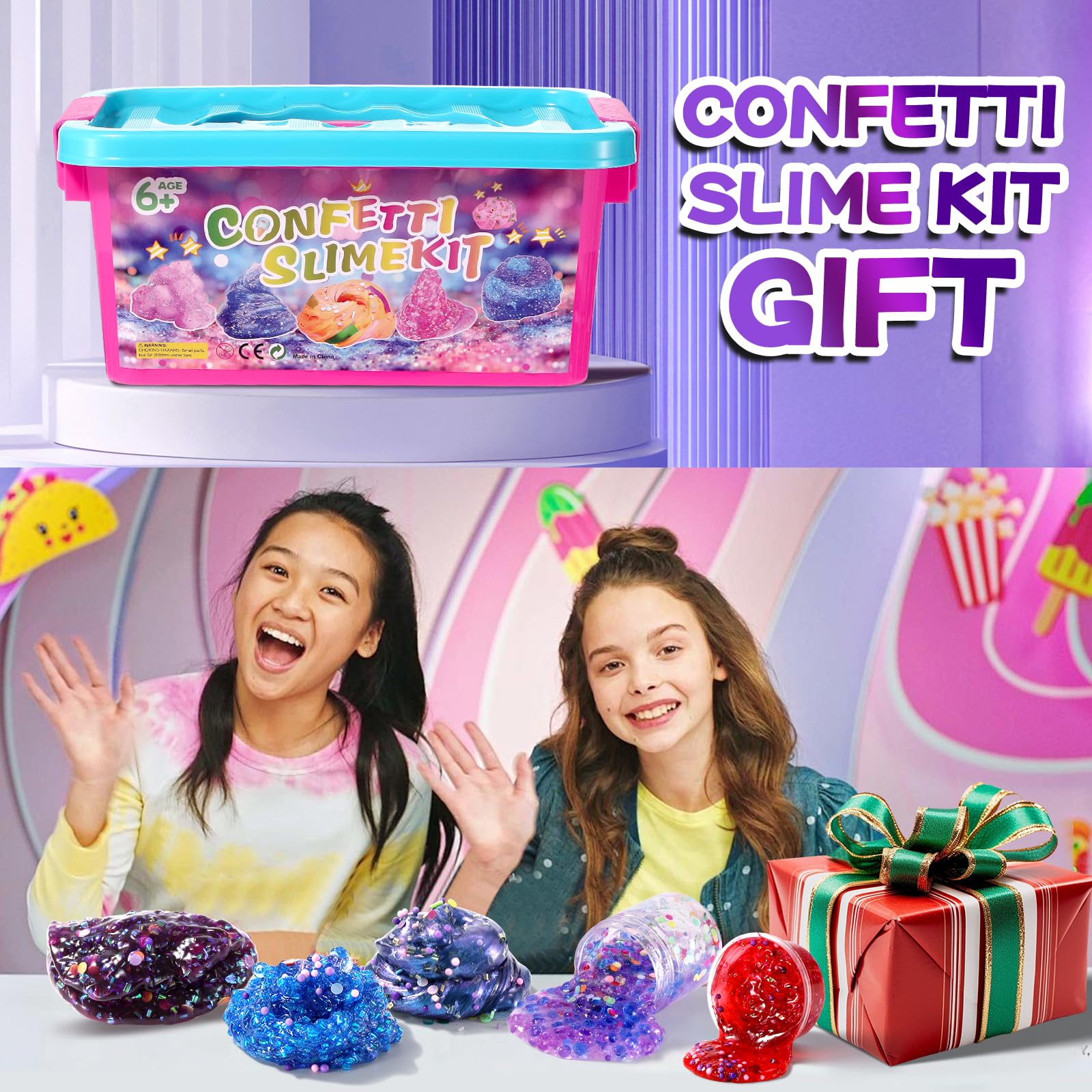 pokujyrt Confetti Slime Kit storage container keeps components organized
