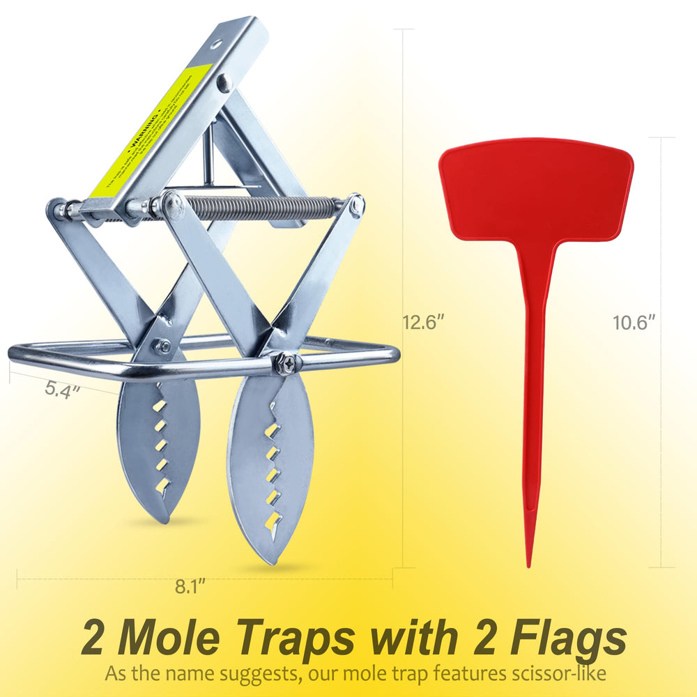 Polaflex Mole Trap Scissor 2Pack features two locating flags for easy finding.