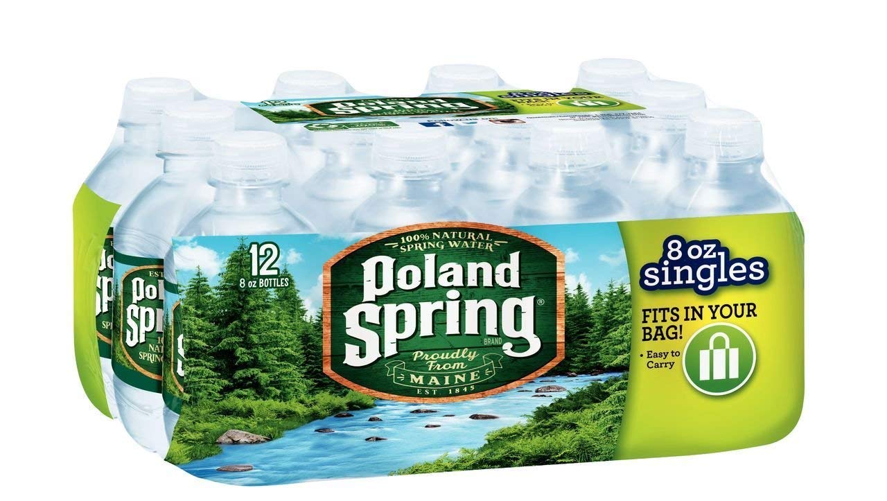 Poland Spring half pint water bottles, 12-pack, ideal for on-the-go hydration.