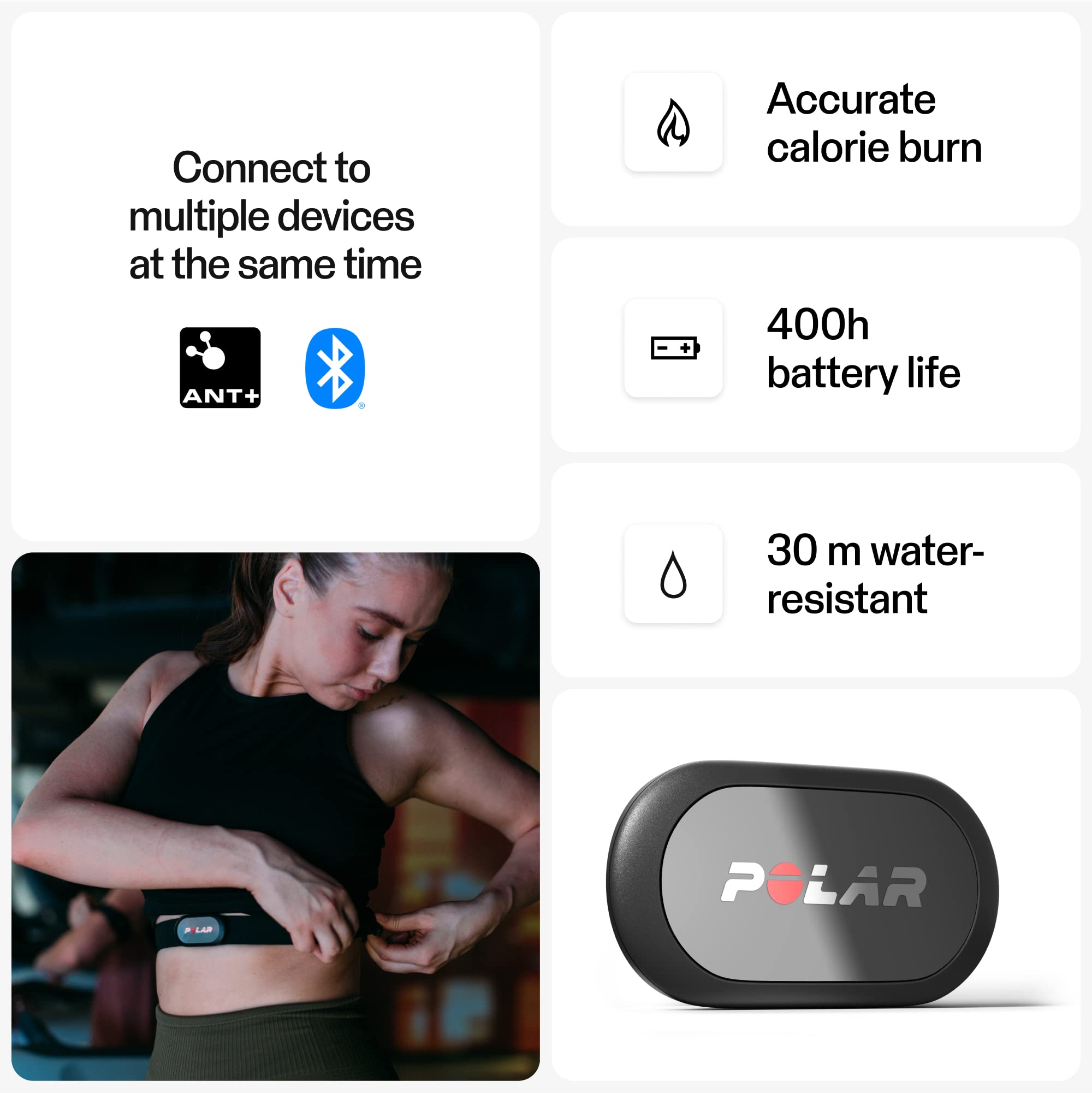 Polar H9 waterproof design for use during rain and intense workouts