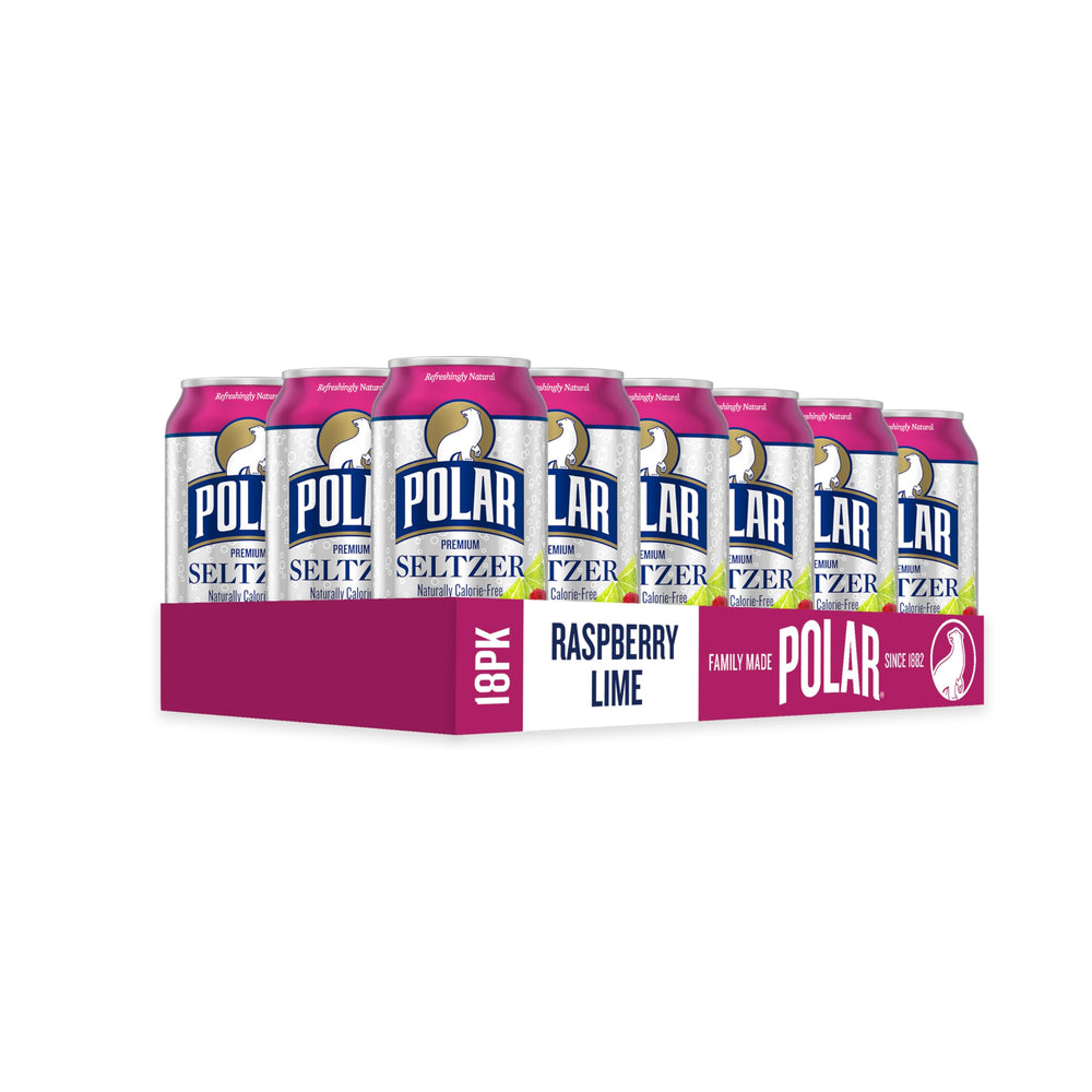 18-pack Polar Seltzer cans ready for sharing and social moments.