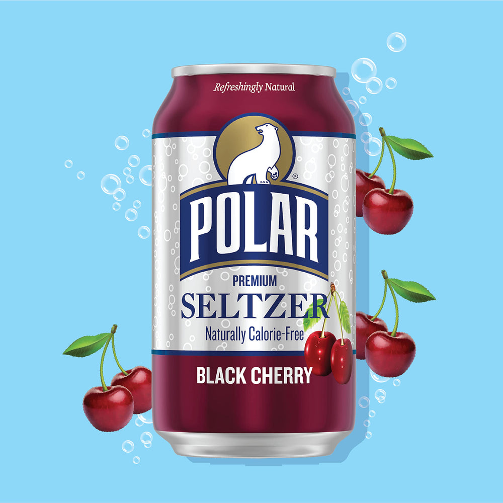 Close-up of bubbles on POLAR Seltzer Black Cherry for signature fizz