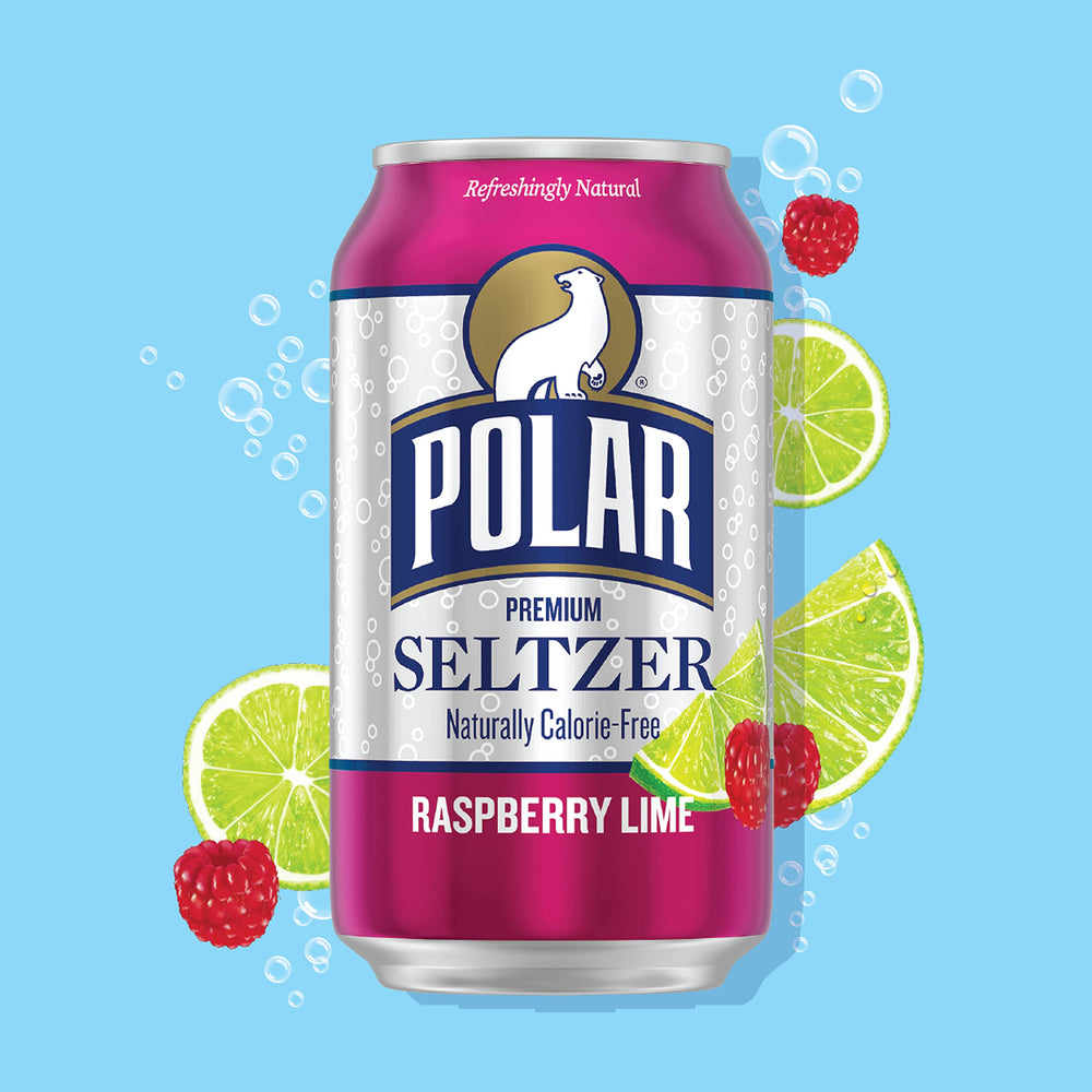 Closeup of Polar Seltzer bubbles highlighting long-lasting fizz.