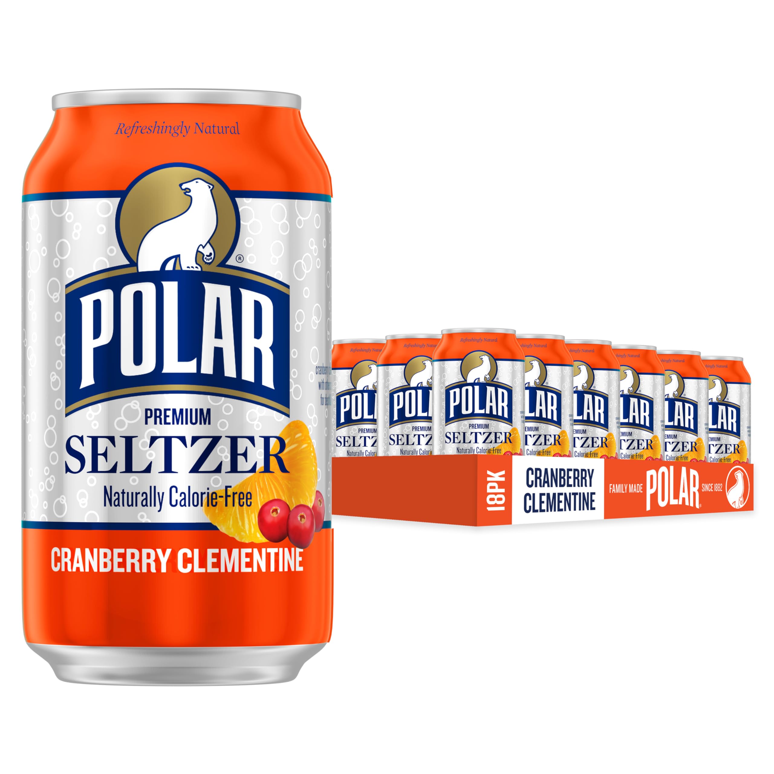 Polar Seltzer Cranberry Clementine can close-up, calorie-free refreshment.