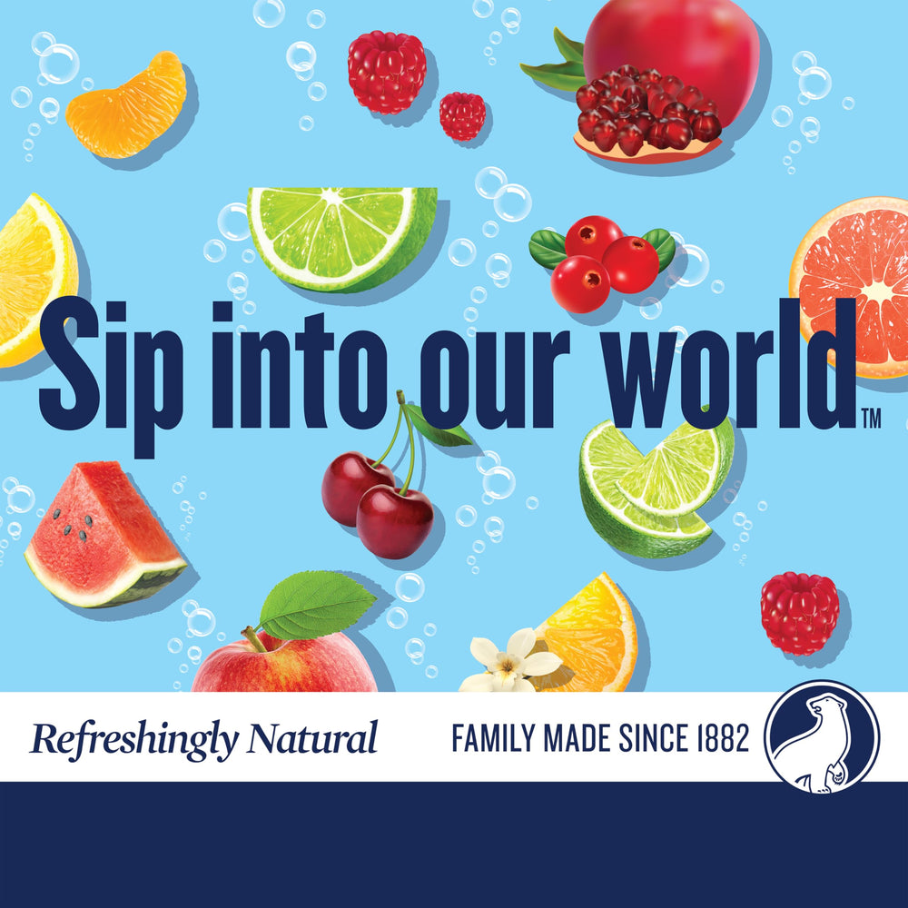 Polar Seltzer Cranberry Clementine label highlighting 1882 family heritage.