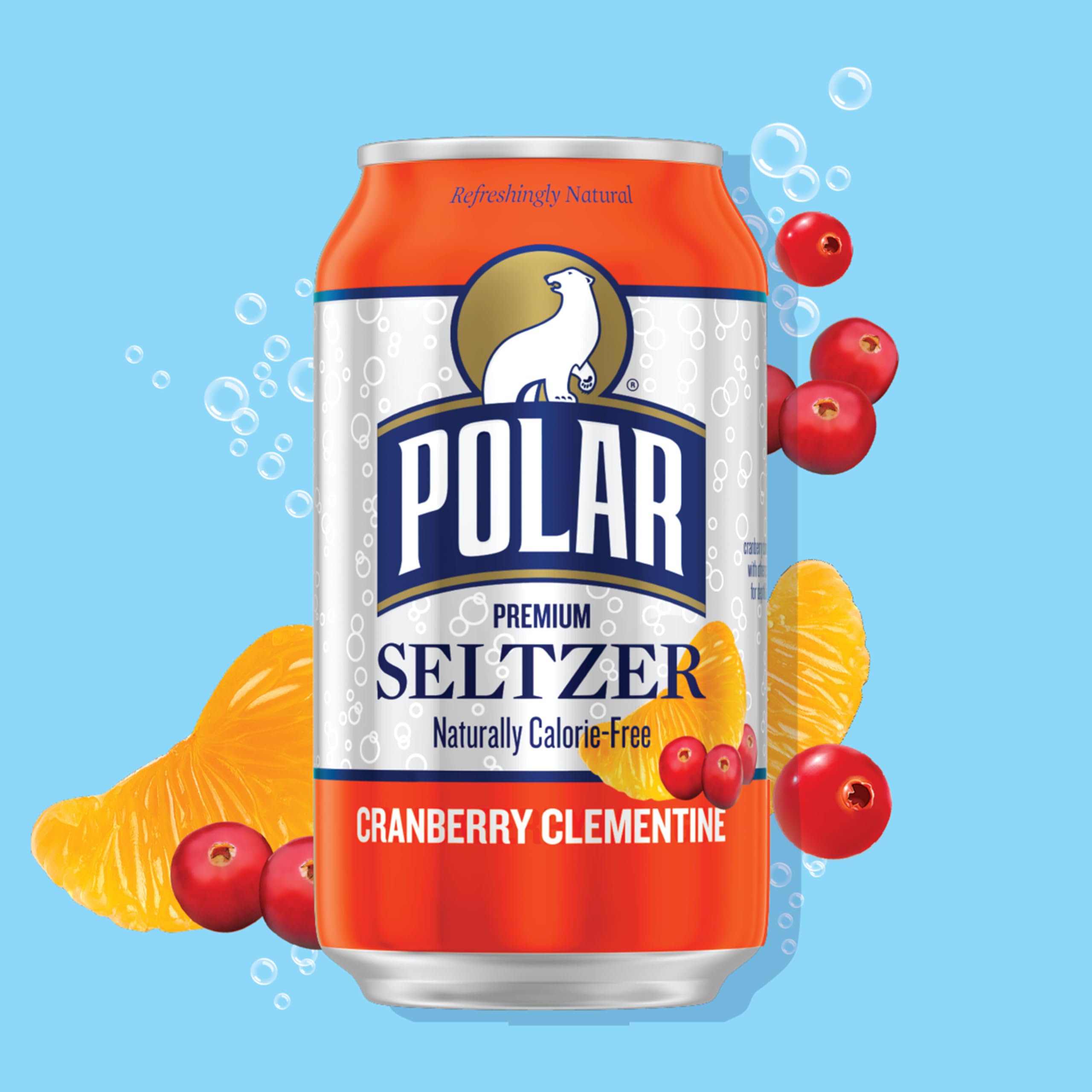 Polar Seltzer Cranberry Clementine being poured into a glass for crisp sparkling water.