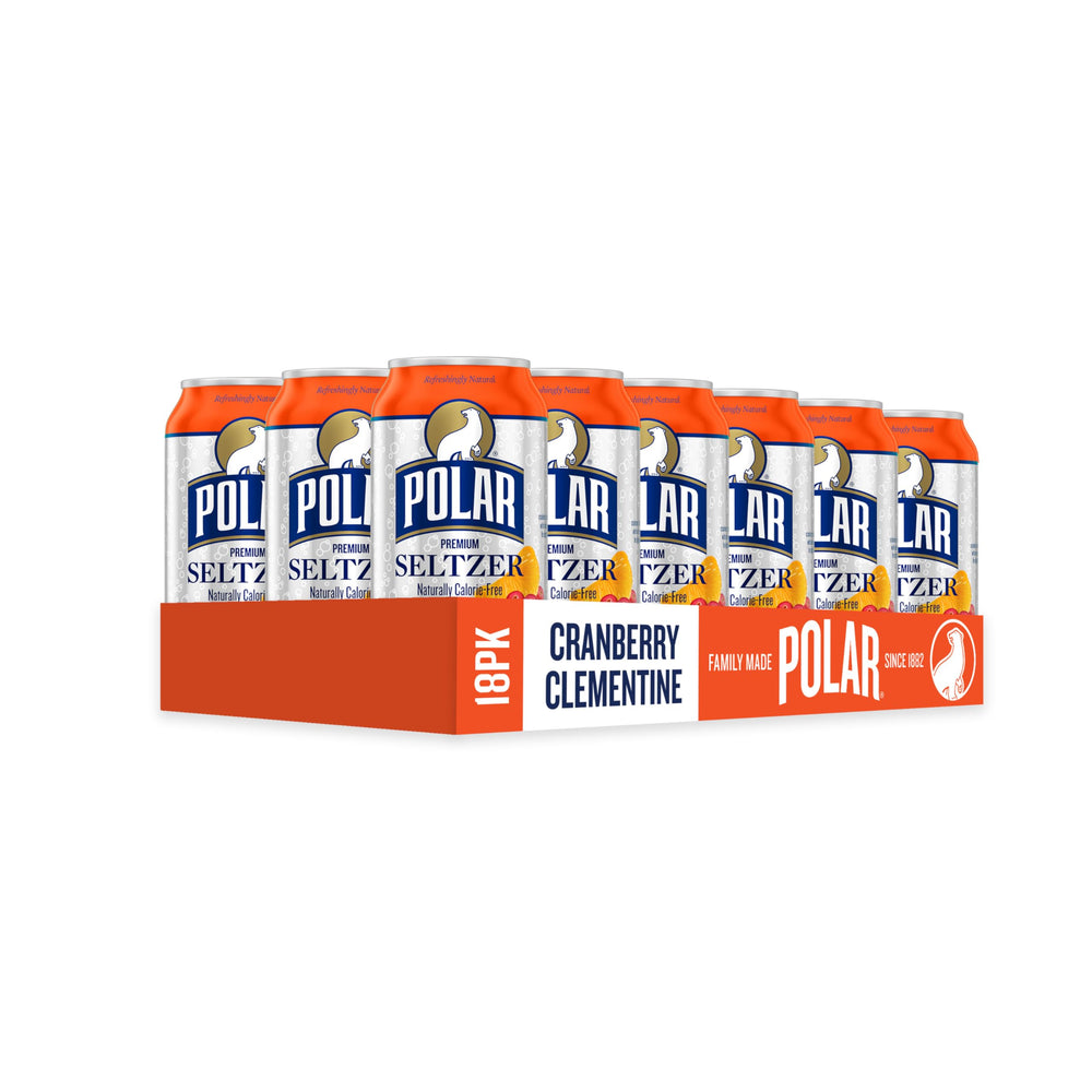 Polar Seltzer Cranberry Clementine can indicating sodium-free, no added sugar.