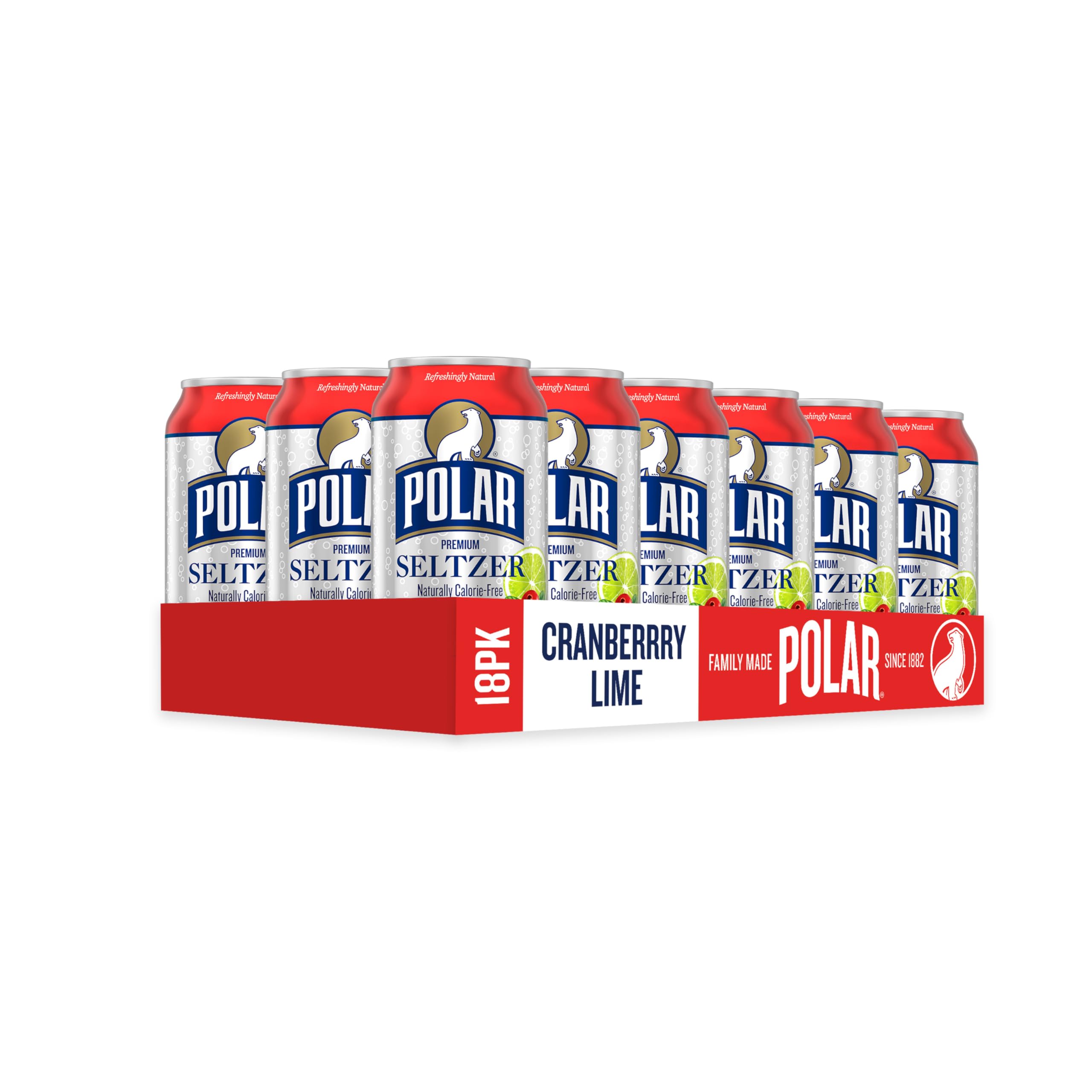 Chilled Polar Seltzer Cranberry Lime with countless bubbles for a refreshing moment.