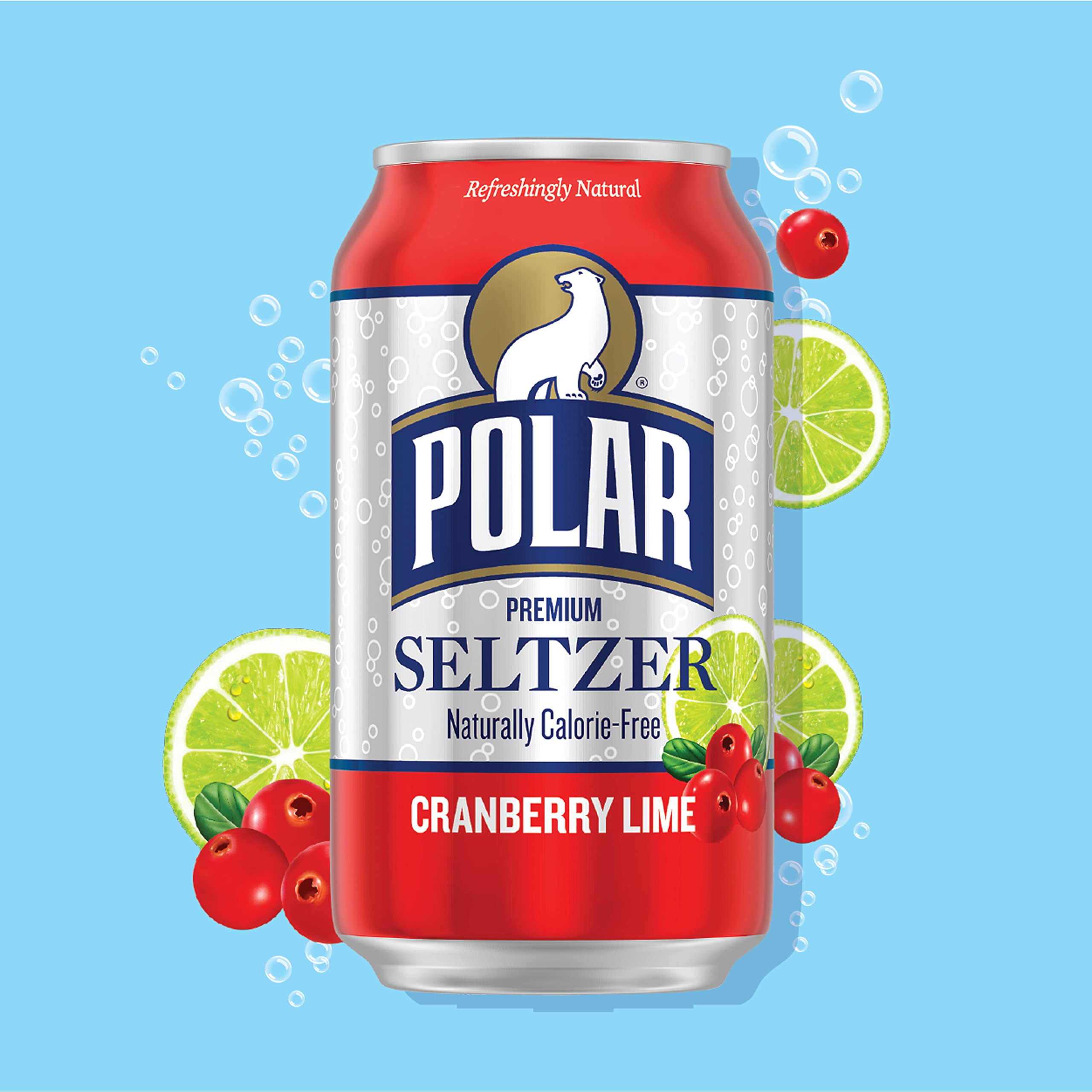 Polar Seltzer Cranberry Lime on a table, ready for a light, calorie-free refreshment.