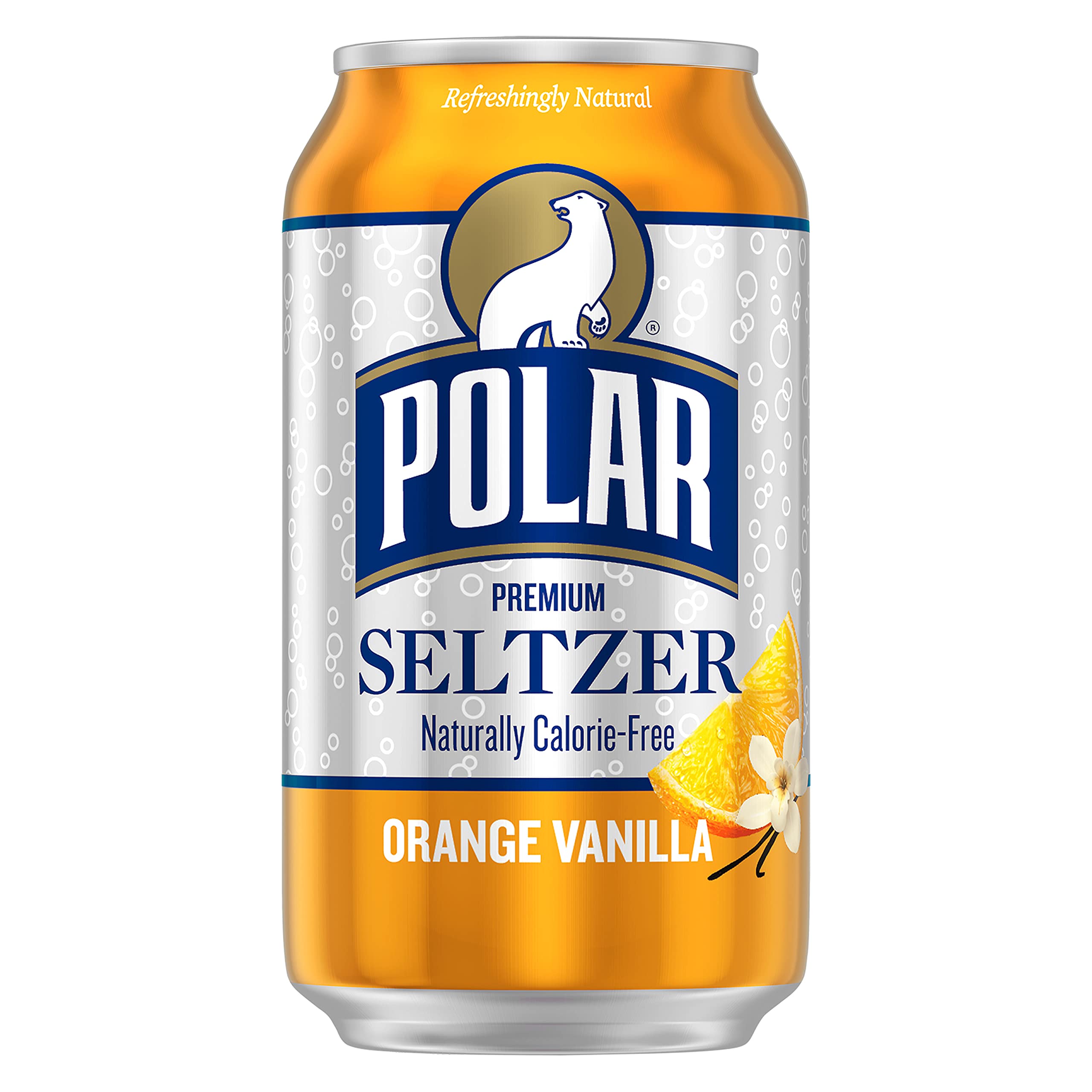 Polar Seltzer Orange Vanilla label detail highlighting natural flavors.