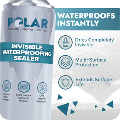 Polar waterproof spray in action applying a thin coat from 20-30 cm distance